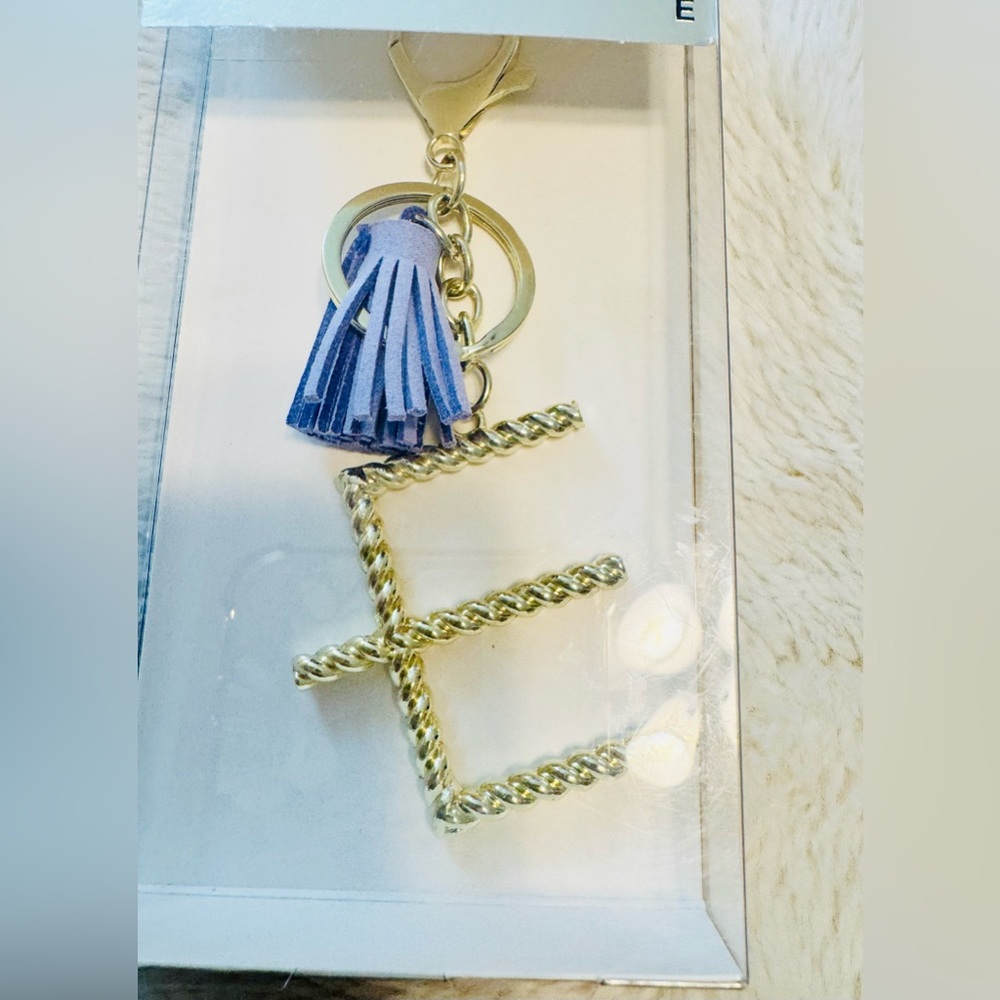 NEW! Modern Expressions Monogram Keychain Gold and Blue Tassel - LETTER E